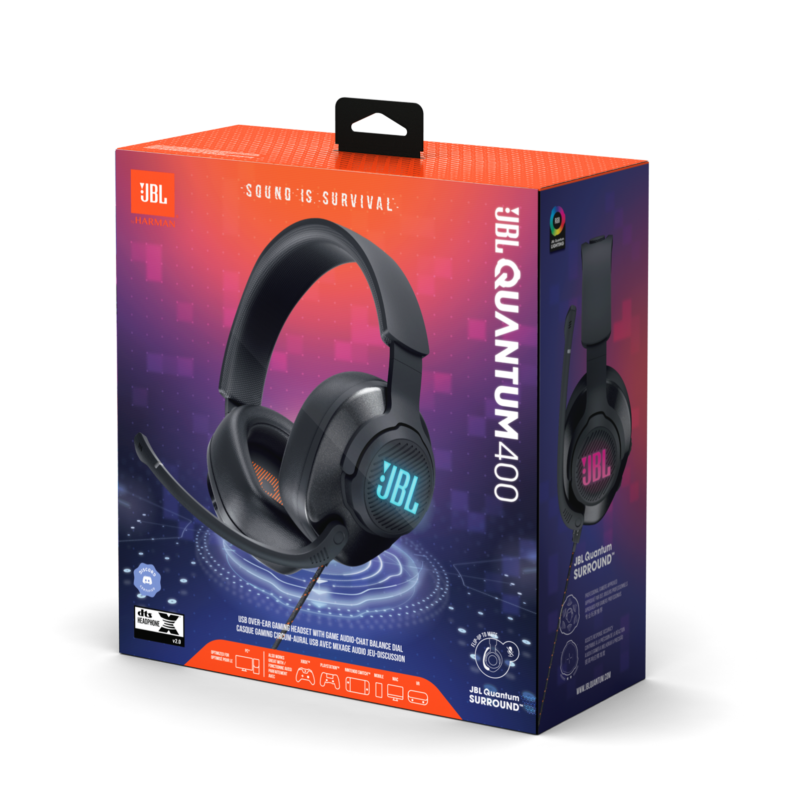 JBL Quantum 400 Overear gamingheadset met USB en GameChatbalansknop